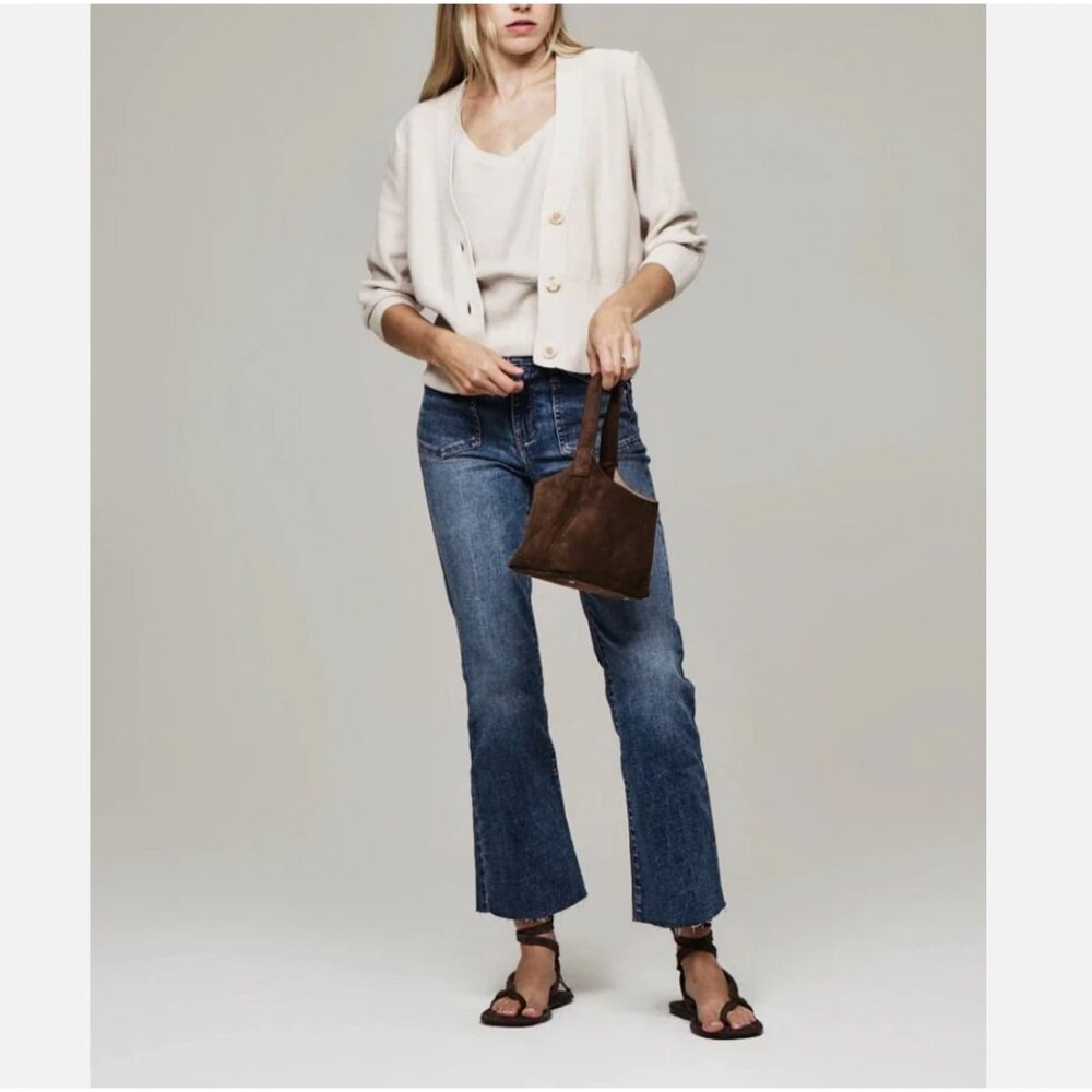 The Reset R Label The Babe Cardigan Sweater Crop V-Neck Minimalist Classic - Picture 2 of 16